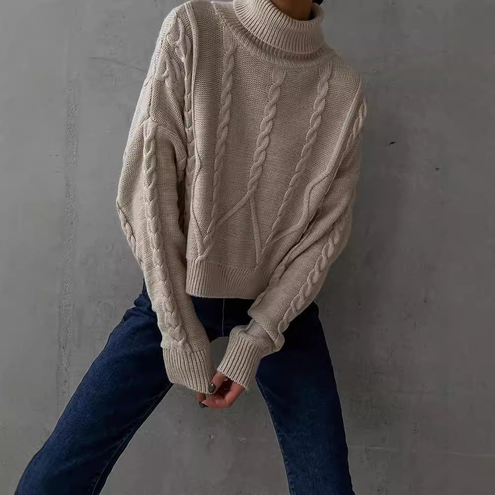 Damen Grobstrick-Rollkragenpullover mit Zopfstrick-Details Shop Nory