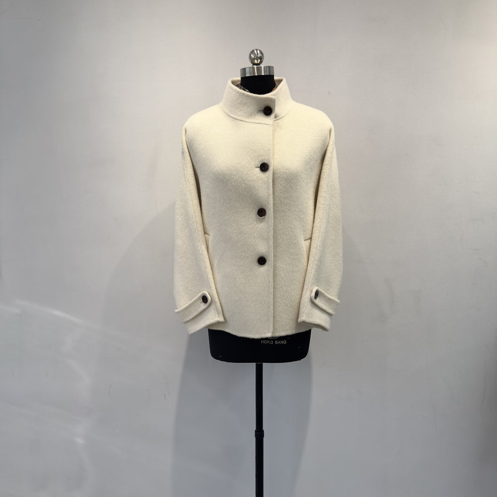 Damen Vintage-inspirierte strukturierte Knopfjacke Shop Nory
