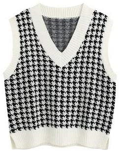 Damen ärmellose Strickweste mit modernem Hahnentrittmuster