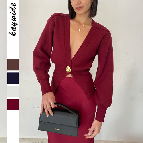 Damen nan taillierter Kurzcardigan mit tiefem V-Ausschnitt und dekorativem Zierknopf Shop Nory