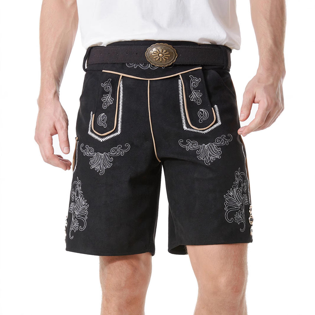 Herren nan kurze Trachtenlederhose mit filigranen Stickereien und Zierschnalle Shop Nory