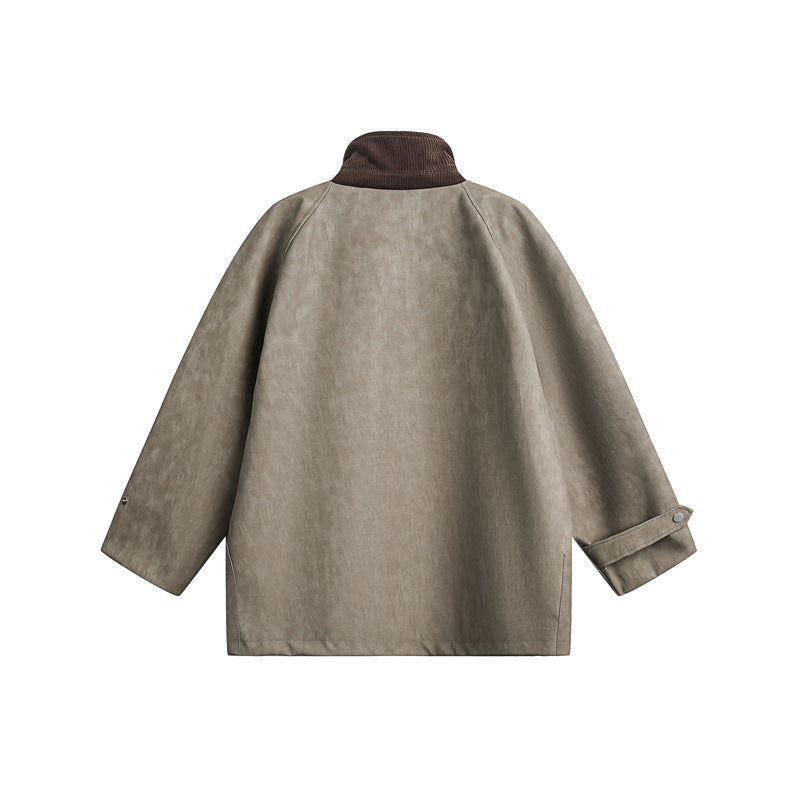 Unisex Kurz geschnittene Boxy Velours-Utility-Jacke mit Stehkragen und Pattentaschen Shop Nory