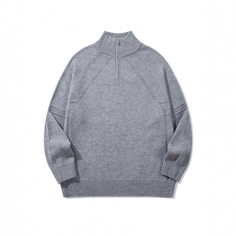 Unisex Strick-Halbzip-Pullover mit hohem Rippkragen und Raglanärmeln Shop Nory