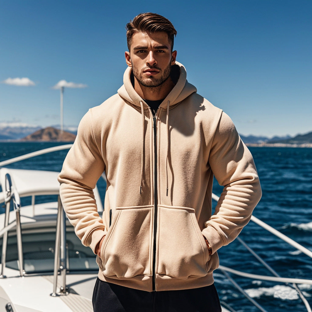 Herren Kapuzen-Sweatjacke mit durchgehendem Reißverschluss, Kängurutasche und verstellbarer Kapuze Shop Nory