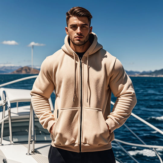 Herren Kapuzen-Sweatjacke mit durchgehendem Reißverschluss, Kängurutasche und verstellbarer Kapuze Shop Nory