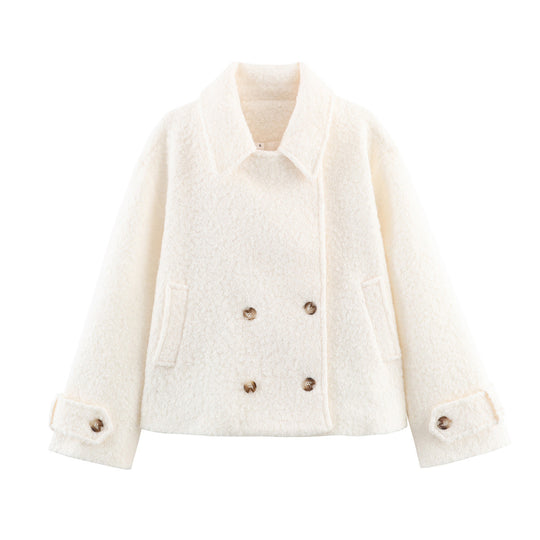 Damen Boxy Bouclé‑Cabanjacke mit Doppelreiher, Hemdkragen und Pattentaschen Shop Nory