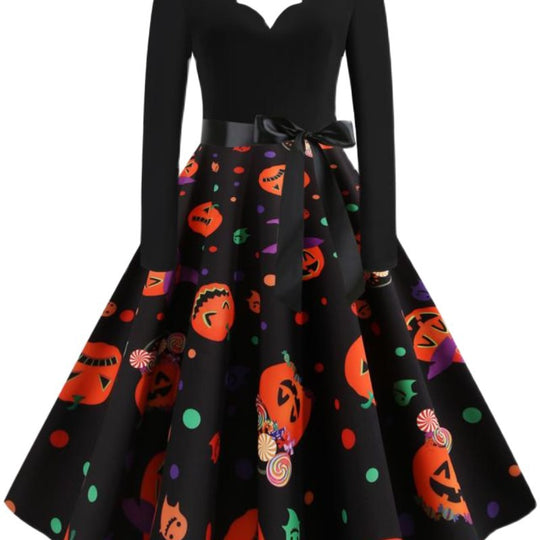 Damen Retro-Festliches Halloween-Kleid mit gewelltem Ausschnitt, taillierter Schnitt und weichem Tellerrock Shop Nory