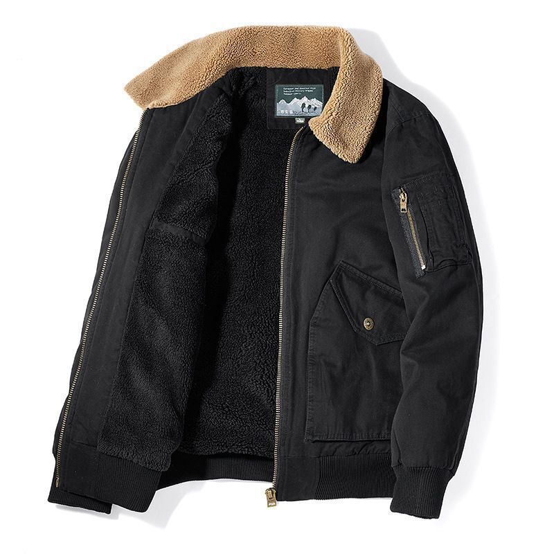 Herren Canvas-Fliegerblouson mit Sherpa-Innenfutter, Teddykragen und Utility‑Taschen Shop Nory