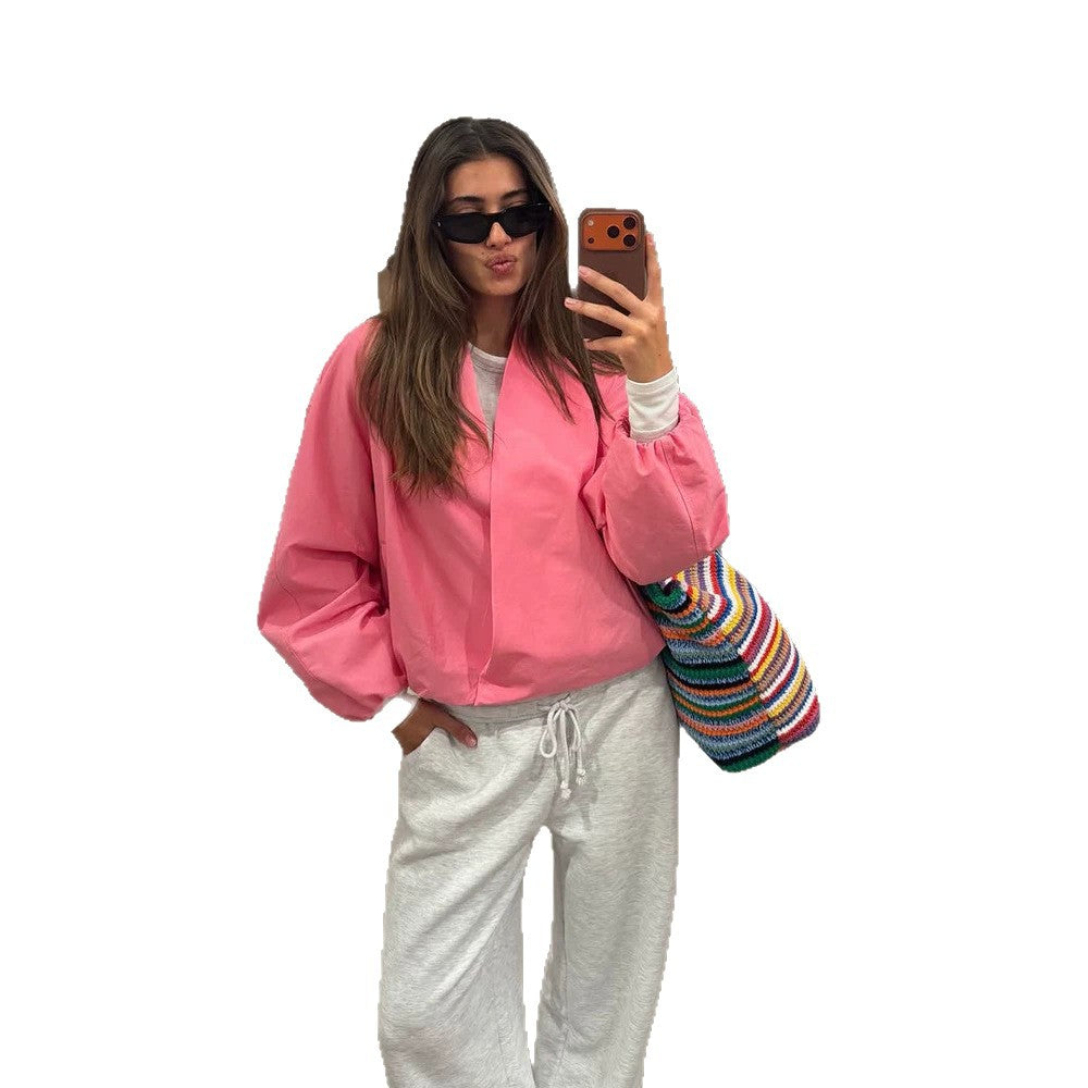 Damen Kurzblouson im Boxy-Cut mit voluminösen Ballonärmeln und verdeckter Front Shop Nory