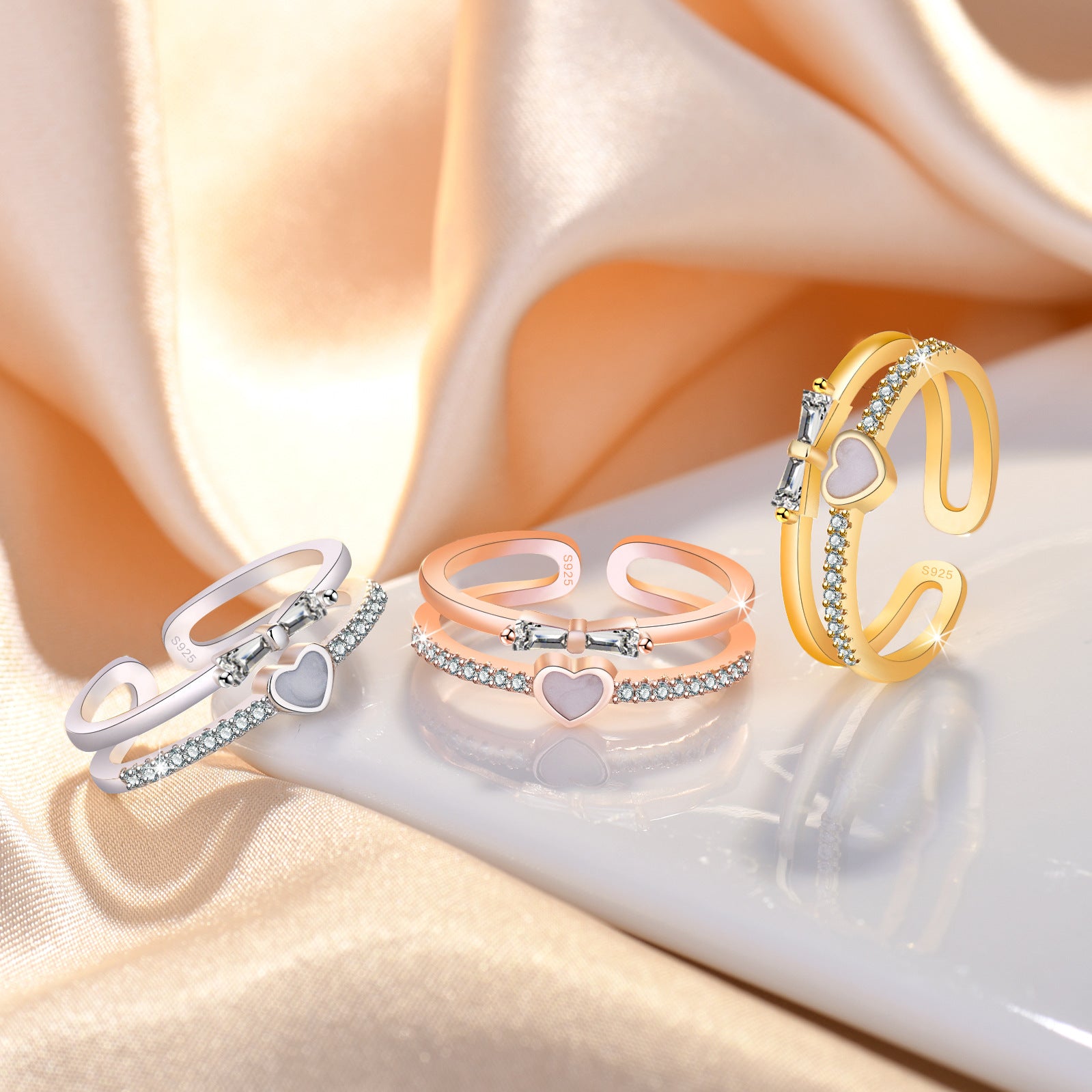 Damen Offener Ring mit funkelndem Herz-Design und Zirkonia-Besatz Shop Nory