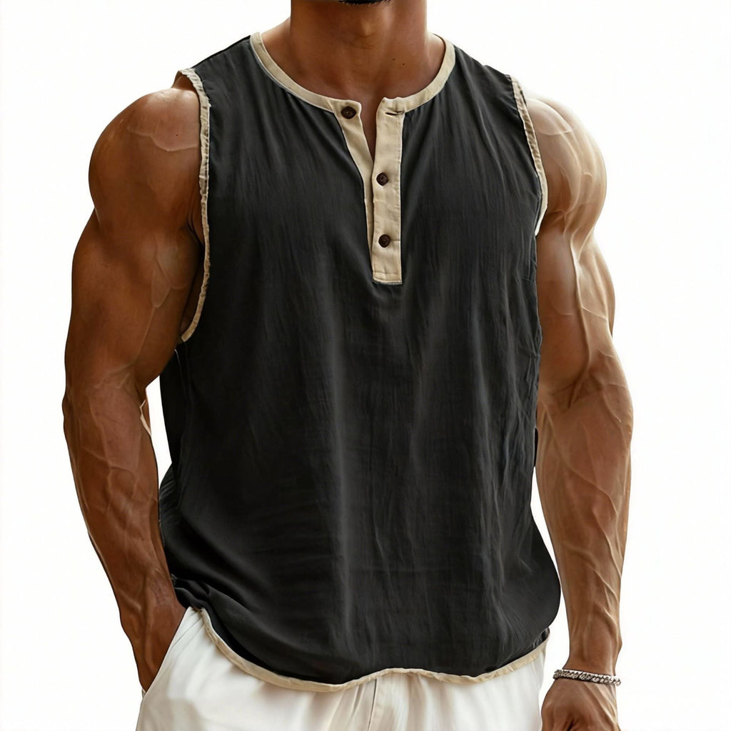 Herren nan ärmelloses Henley-Muskelshirt mit Knopfleiste und kontrastierter Einfassung