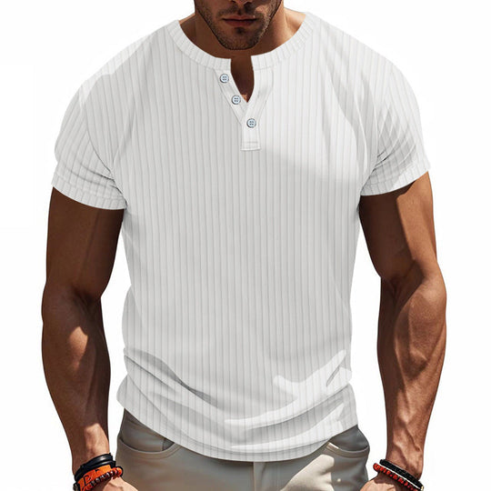 Herren Kurzarm Henley-Shirt mit Streifenmuster und praktischen Knöpfen