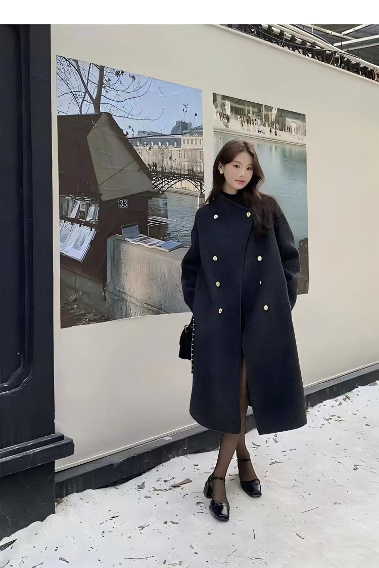 Damen Oversize Wollmix-Mantel mit doppelreihiger Knopfleiste, Stehkragen und überschnittener Schulter Shop Nory