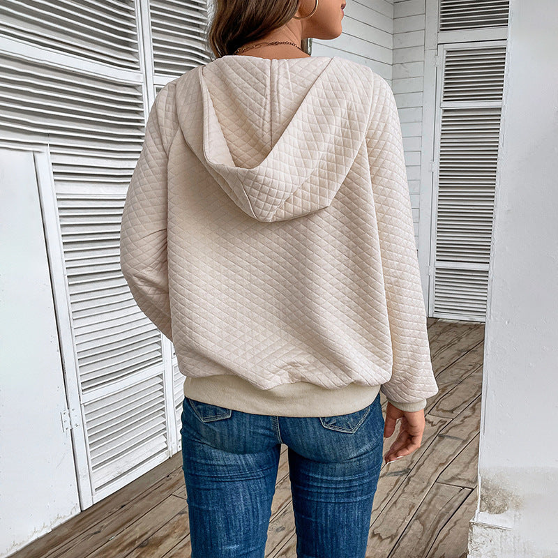 Damen Stepp-Hoodie mit halbem Reißverschluss, Kängurutasche und gesteppter Struktur Shop Nory