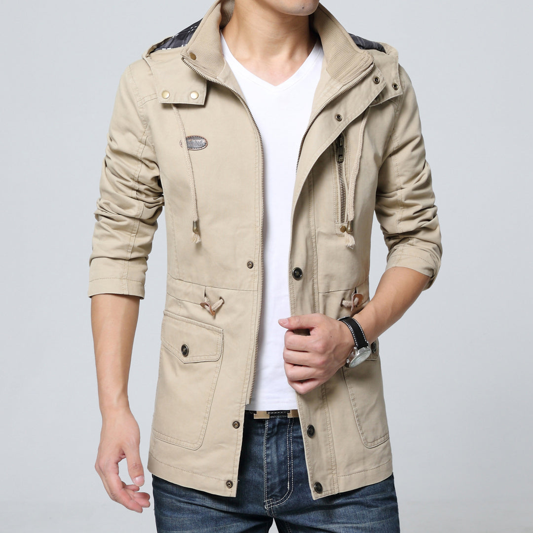 Herren Urbaner Baumwoll-Parka mit Tunnelzug, Brustreißverschluss und geripptem Innenkragen Shop Nory