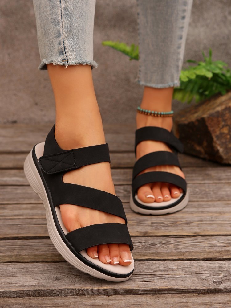 Damen Komfortable Leder-Sandalen mit breiten Riemen und anatomischem Fußbett Shopnory
