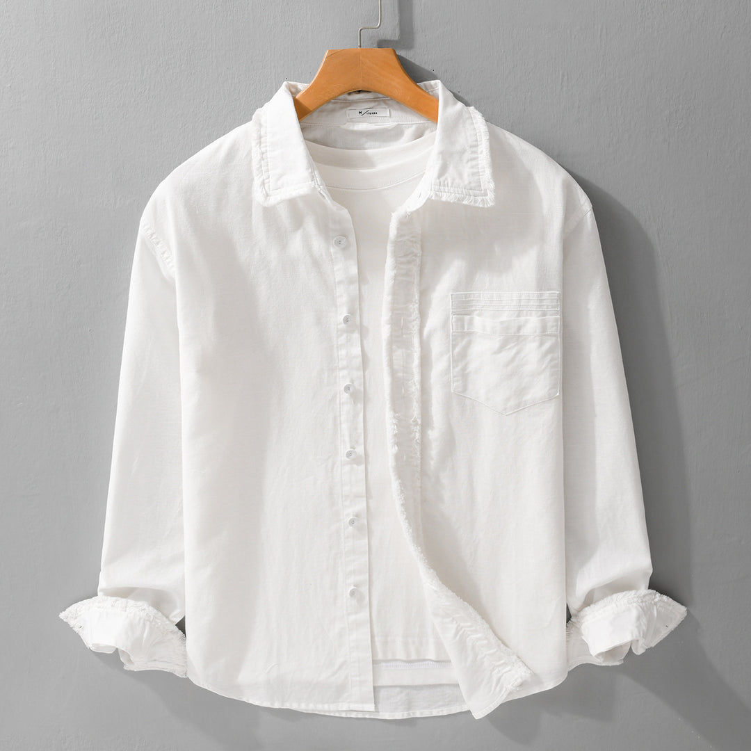 Herren Fransen-Overshirt aus Baumwollmix mit Brusttasche und Knopfleiste Shop Nory