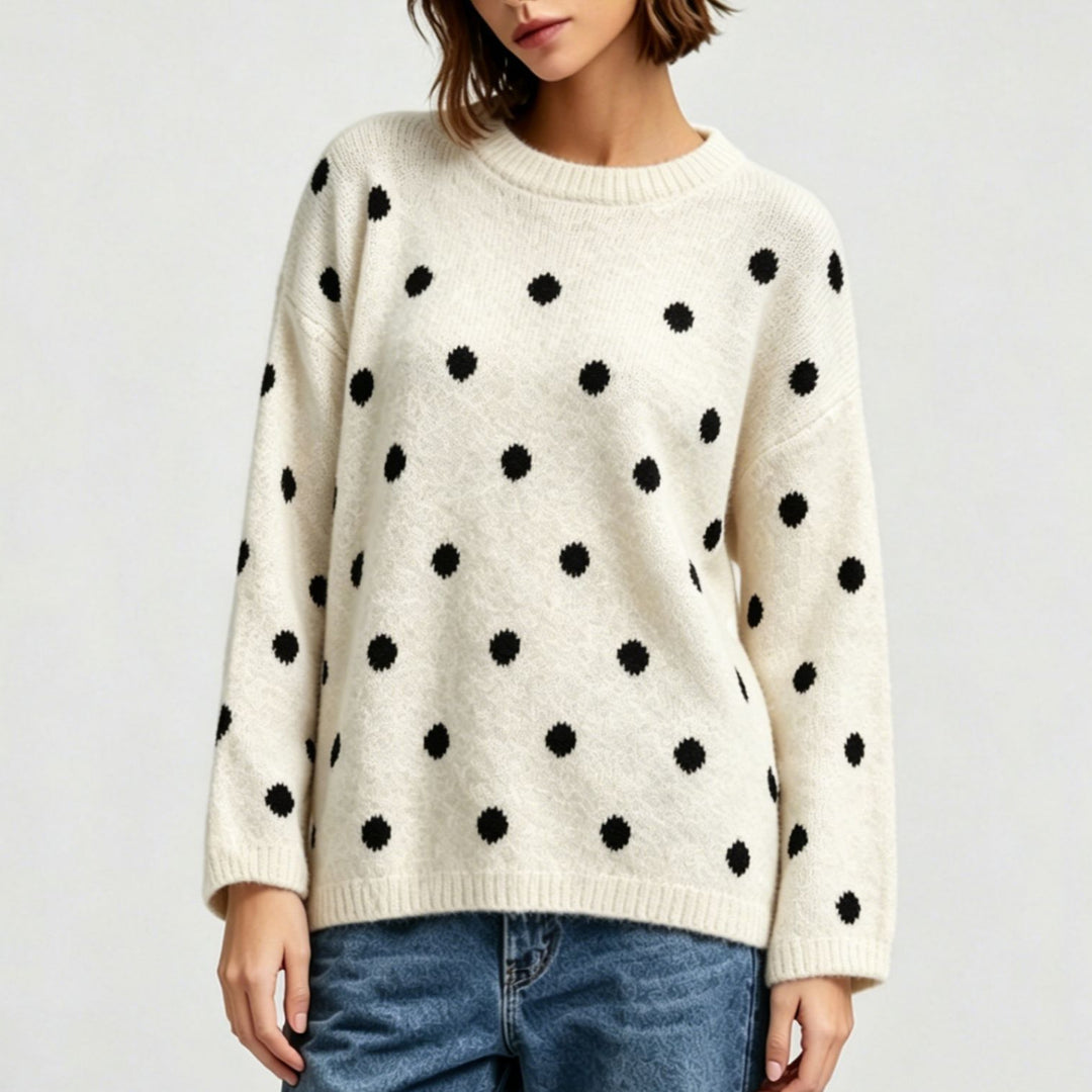 Damen Oversize Strickpullover mit dezentem Punktemuster und Rundhalsausschnitt Shop Nory