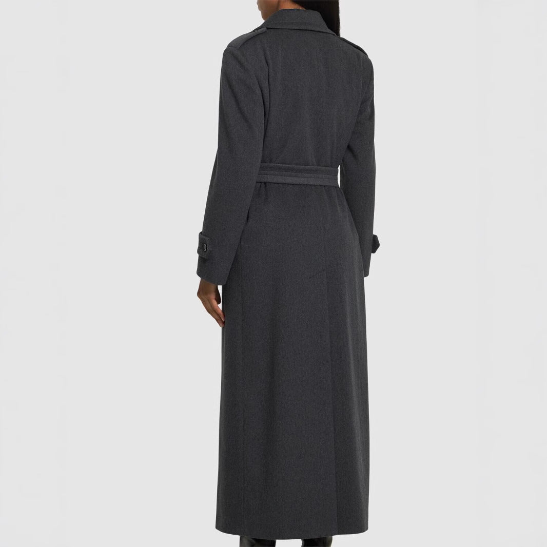 Damen Langer Doppelreihiger Wollmantel mit Taillengürtel Shop Nory