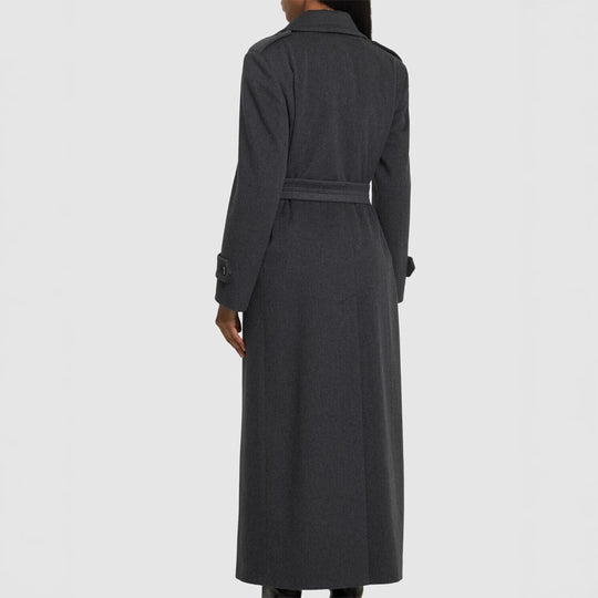 Damen Langer Doppelreihiger Wollmantel mit Taillengürtel Shop Nory
