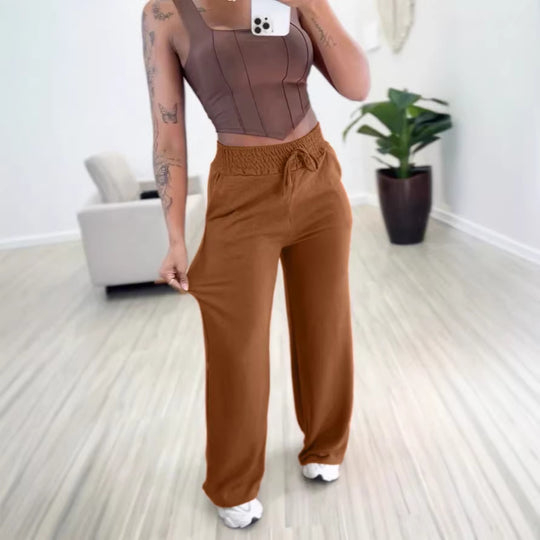 Damen hochgeschnittene Loungehose mit weitem Bein, Kordelzug und Seitentaschen Shop Nory
