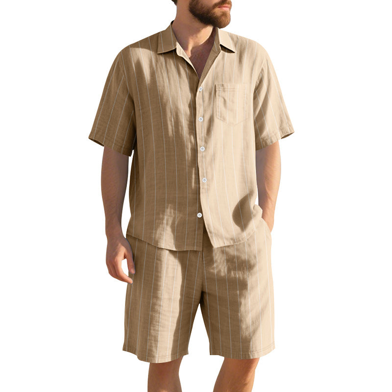 Herren Kurzarm-Pyjama-Set mit dezentem Streifenmuster und praktischer Brusttasche ShopNory