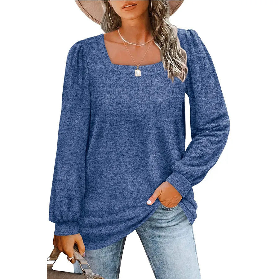 Damen Legerer Feinstrick-Pullover mit quadratischem Ausschnitt, Puffschulter und Bündchen Shop Nory