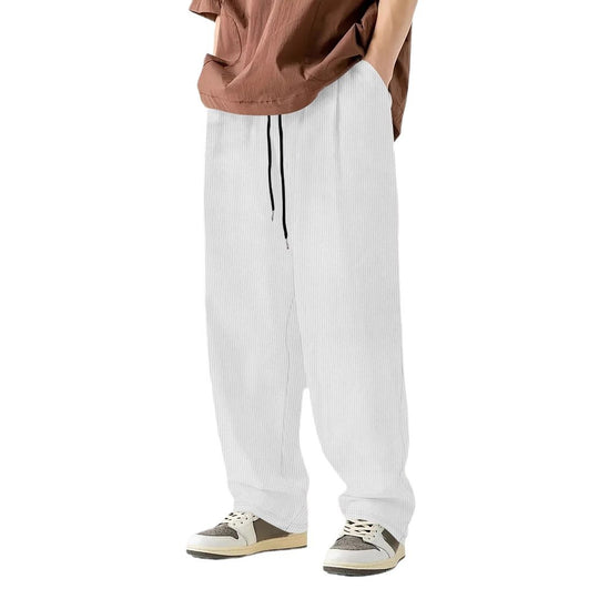 Herren nan weite Relax-Freizeithose aus geripptem Jersey mit Kordelzug, Seitentaschen und weitem Bein Shop Nory