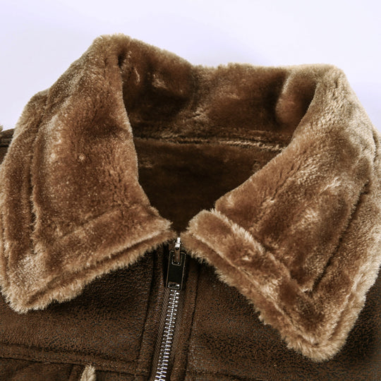 Herren Lederimitat-Fliegerjacke mit Teddyfutter und asymmetrischem Reißverschluss Shop Nory