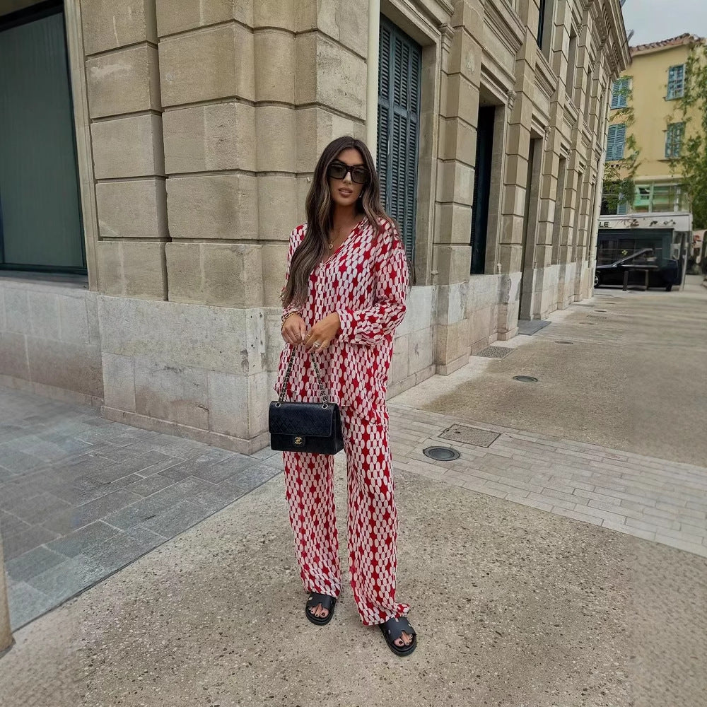 Damen Weite Palazzo-Hose mit modernem geometrischem Muster