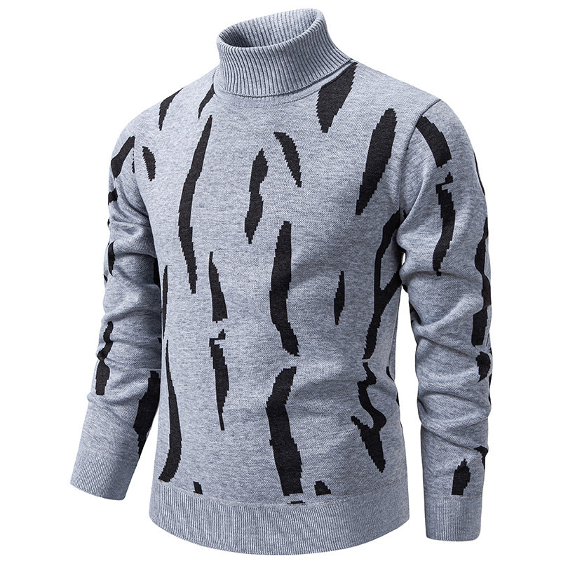 Herren Strukturierter Rollkragenpullover mit abstraktem Jacquardmuster und gerippten Abschlüssen Shop Nory