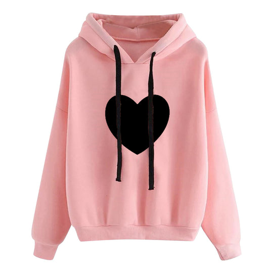 Damen nan leichter Oversize Kapuzenpullover mit Herz‑EKG‑Motiv, langen Kordeln und elastischem Bund Shop Nory