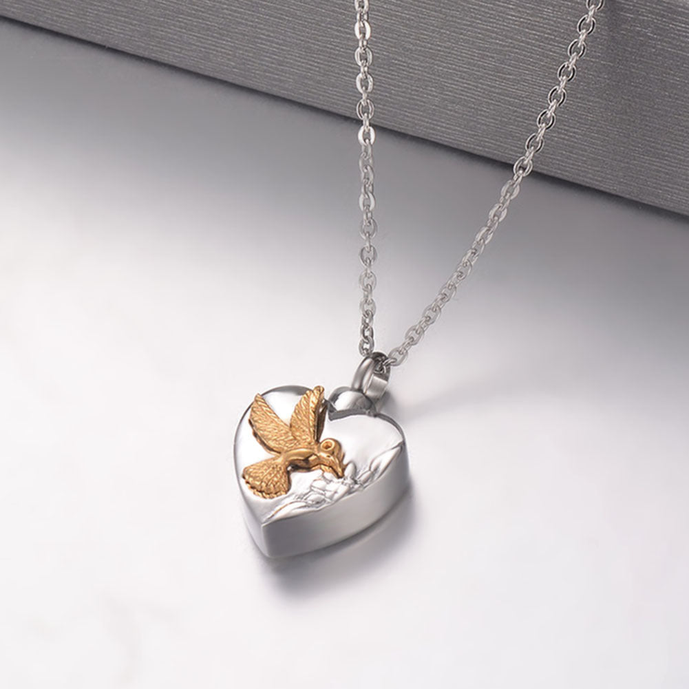 Damen Herzanhänger mit filigranem Vogelmotiv Shop Nory