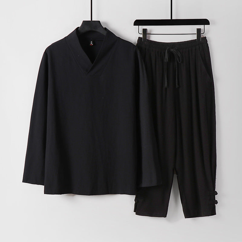 Herren Lockeres Loungewear-Set mit V-Notch-Stehkragen und Kordelzug-Hose Shop Nory