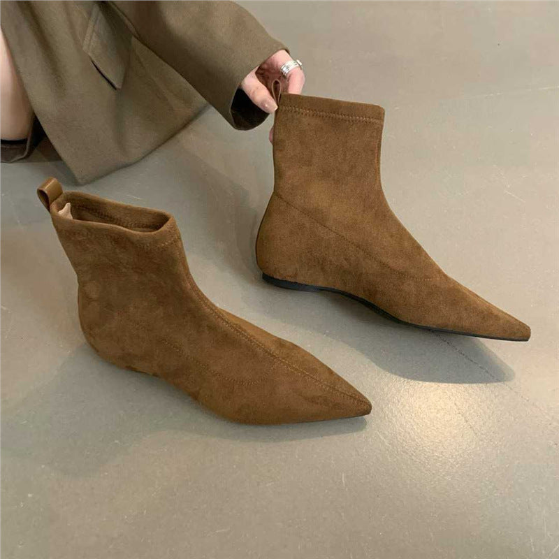 Damen spitz zulaufende Sock‑Stiefeletten aus Velourslederoptik mit engem Schaft Shop Nory