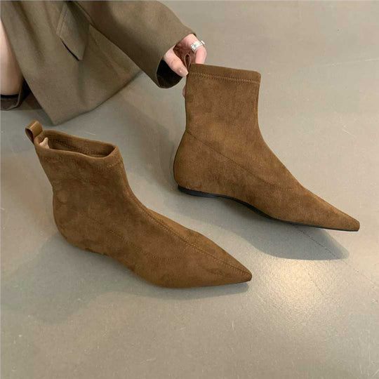 Damen spitz zulaufende Sock‑Stiefeletten aus Velourslederoptik mit engem Schaft Shop Nory