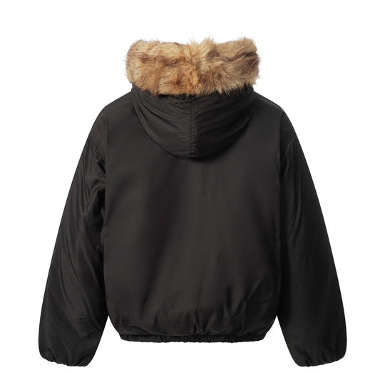 Damen Kurzblouson mit kunstfellbesetzter Kapuze und geflochtenem Fellbesatz Shop Nory
