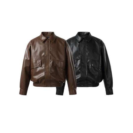 Unisex Kurz geschnittene Kunstleder‑Bomberjacke mit kastigem Boxy‑Schnitt Shop Nory