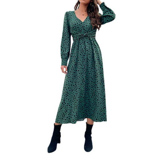 Damen Maxikleid mit V-Ausschnitt, Wickelbund und fein gepunktetem Print Shop Nory