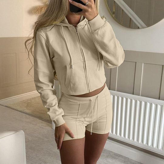 Damen nan lässiges Sweatshirt- und Short-Set mit dekorativen Schleifen-Applikationen, hohem Rundhalsausschnitt und Tunnelzugbund Shop Nory