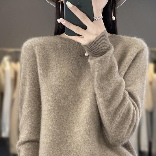 Damen Lockerer Feinstrick-Pullover mit Rundhalsausschnitt und flauschiger Angora-Optik Shop Nory