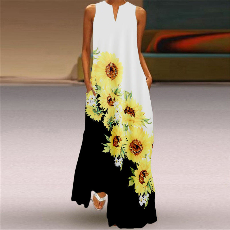 Damen Maxikleid mit elegantem floralem Design und seitlichen Taschen Shopnory