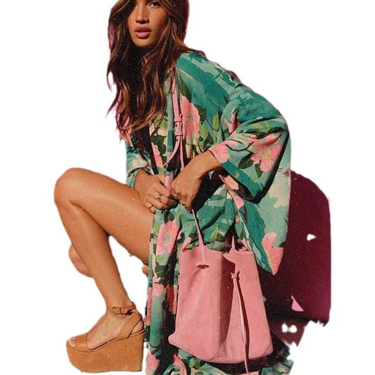 Damen eleganter Kimono mit floralem Design und weitem Schnitt Shopnory