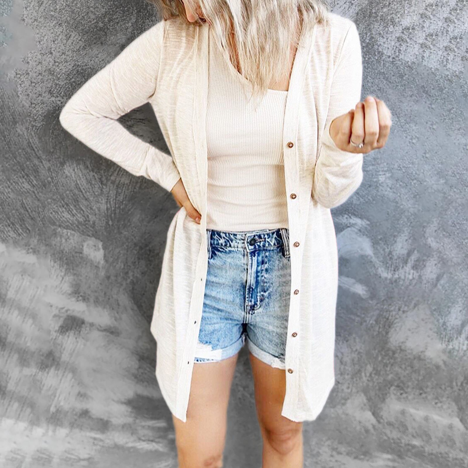 Damen Lange Strickjacke mit Knopfleiste und lässigem Schnitt