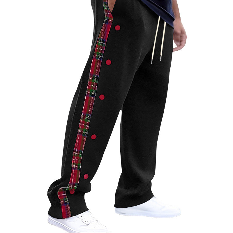 Herren lockere Jogginghose mit seitlichem Karostreifen und Druckknopfleiste Shop Nory