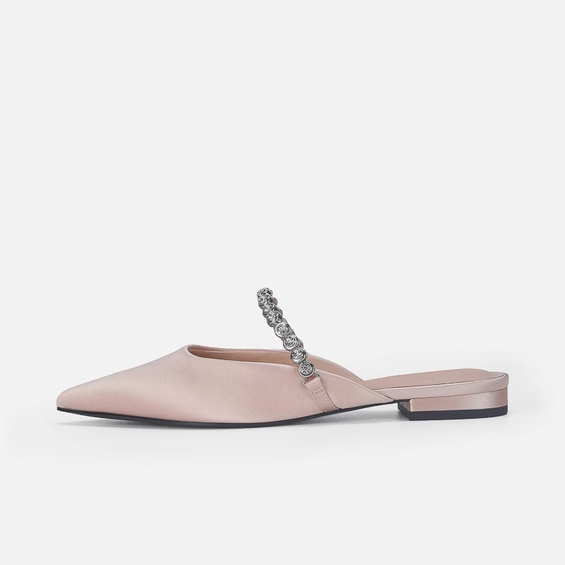 Damen elegante Pantoletten mit glitzerndem Riemen und spitz zulaufender Form