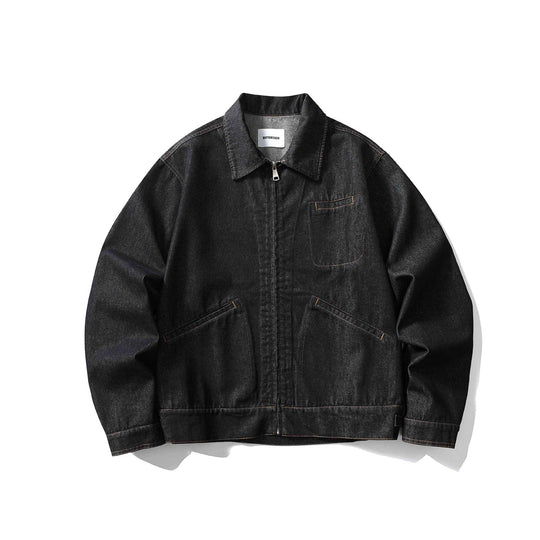 Unisex Boxy-Jeansblouson mit durchgehendem Reißverschluss und Workwear-Taschen Shop Nory