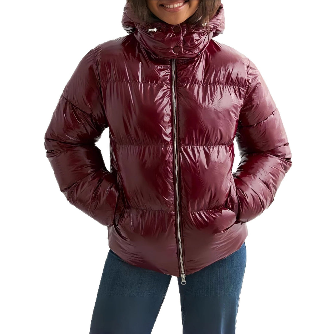 Damen Modische Hochglanz-Steppjacke mit Kapuze