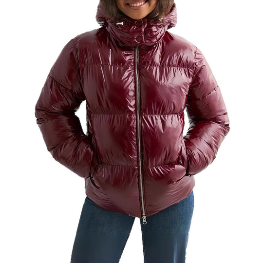 Damen Modische Hochglanz-Steppjacke mit Kapuze