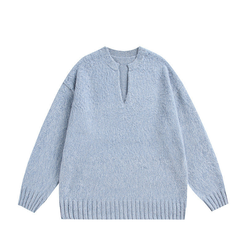 Unisex Oversize-Flauschpullover mit V-Schlitzkragen und Bouclé-Optik Shop Nory